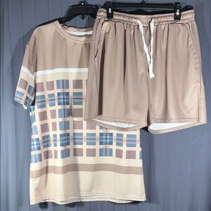 NWOT Plaid T-Shirt and Shorts Set Bieges & Blues 2XL